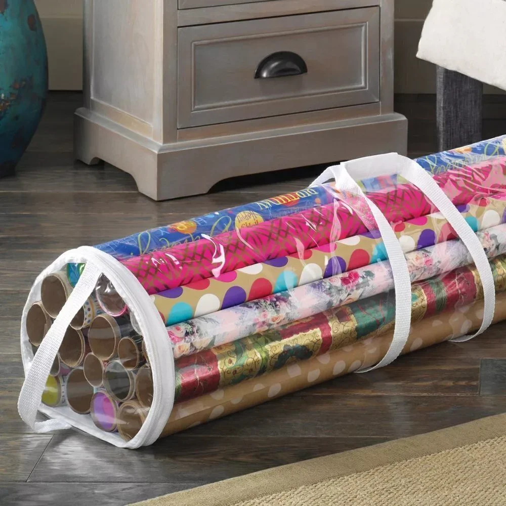 Whitmor Gift Wrap Organizer / Clear plastic with handles